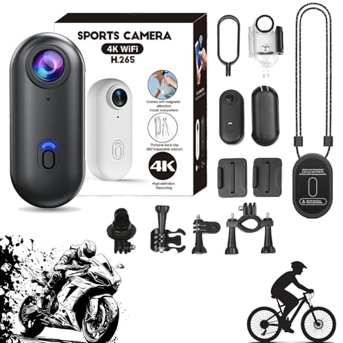 cetzork Treklon 4s 4k Mini Handsfree Bodycam, Treklon POV Camera, Mini Wearable Body Adventure Action Cameras, HD 1080p Thumb Necklace Camera with Audio and Video (1080P - Black)