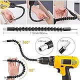 Flexible Drill Bit Extension Set 38Pcs, Right Angle Drill Attachment, Rotatable Joint Socket 1/4 3/8 1/2 Inch Hex Socket Adapter, Bits Holder and Screwdriver Bit Kit with a Box (Black)