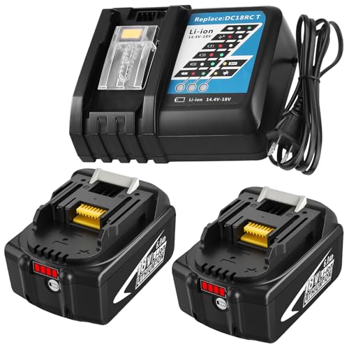 2-Pack 6.0Ah BL1860B Battery and DC18RC Charger Replacement for Makita 18V Battery and Charger Compatible with Makita 18 Volt LXT Lithium ion Batteries BL1860 BL1850B BL1850 BL1830B BL1830 (Black)