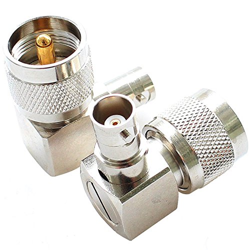 exgoofit PL259 UHF Male Plug to BNC Female Connector Right Angle 90 Degrees Jack Adapter Radio Adapter PL259 RF Coax Coaxial Cable Connector (2-Pack)