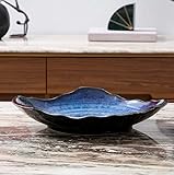 VOMANA Ceramic Decorative Dish, Large Blue Pottery Decorative Bowl, Porcelain Centerpiece Tray, Key Bowl, Gift Decor Tray for Tabletop Entryway Table Living Room Dining(12'' Dish)