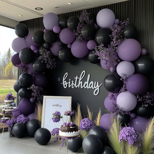 Black Purple Balloons Double Stuffed Balloon Dark Purple Garland Arch Kit for Happy Birthday Baby Shower Graduation Bridal Shower Sweet 16 Party Decorations