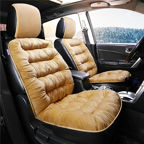 2PCS Car Seat Cushion Luxury Plush Seat Covers for Front Car Seat Bottom+Backrest,Seat Cushion Protector Universal Warm in Winter Works with Sedan SUV Pickup Minivan (Beige)