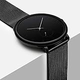 Mens Watches Ultra-thin Minimalist Waterproof-Fashion Wrist Watch for Men Unisex Dress with Stainless Steel Mesh Band-Black Hands