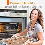 Teflon Sheets for Heat Press and Baking - Reusable PTFE Oven Liners, Premium Teflon Sheet for Baking - Heat Resistant Range Mat - Food Safe, BPA & PFOA Free - Large 16" x 20” (3-Pack)