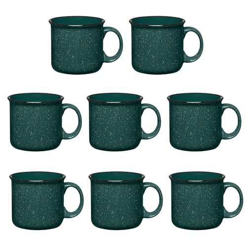 Gifts by Design Set of 8 Ceramic Campfire Mugs – 15 Oz, Green – Coffee & Tea Cups for Home, Work, Travel, Camping – Customizable, Great for DIY, Events, Companies
