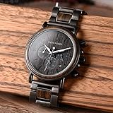 BOBO BIRD Mens Wooden Watches Business Casual Wristwatches Stylish Ebony Wood & Stainless Steel Combined Chronograph with Wooden Box (Grey)