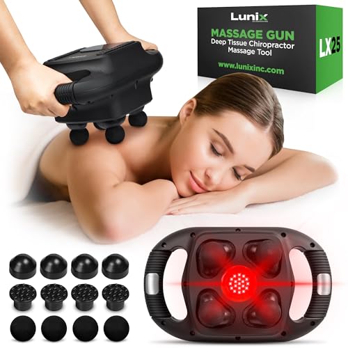 Lunix LX25 4-Head Professional Deep Tissue Massage Gun, Chiropractic Massager, Body Sport Vibrating Back Massager Machine for Pain Relief