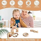 Wooden Baby Toy 8pcs, Montessori Toys for Babies 1-3 Years Old, Wooden Rattles Toy Set for Infant Grasping, Sensory Development, Gift for Baby Boys Girls (Natural Wood)