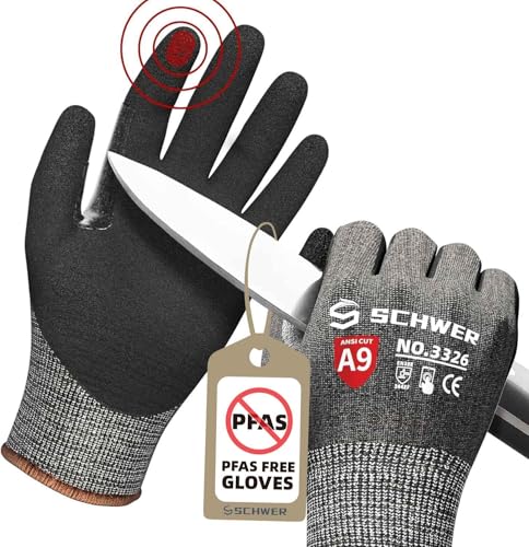 Schwer ProGuard Highest Level Cut Resistant Work Gloves PR3326 for Extreme Protection，ANSI A9 Cut Gloves with Reinforced Thumb, Non Slip, Breathable, Durable, Touch-screen, PFAS Free, Black 1 Pair（L）