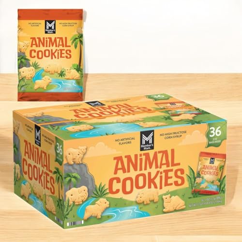 Animal Cookies – Member Mark Quality, Bite-Sized Snack Packs, 36 Bags of 2 oz Each – No Artificial Flavors, No High Fructose Corn Syrup