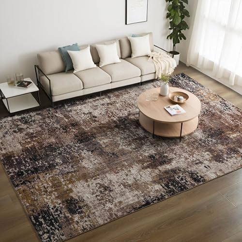 Merelax Living Room Area Rugs 5x7, Brown Rug for Bedroom Kids Room, Soft Large Modern Abstract Area Coffee Rug, Boho Vintage Washable Non Slip Carpet for Dining Room Office Study, Low Pile Rugs