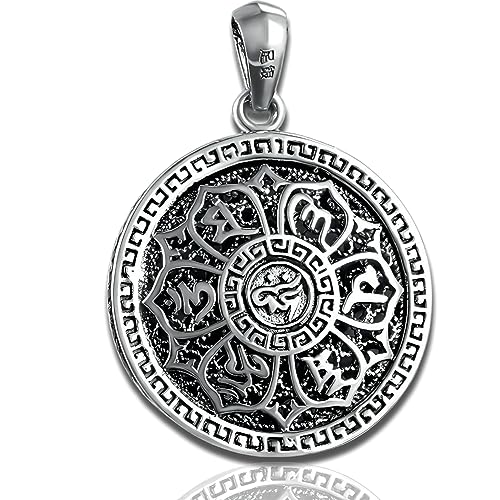LIUTAFU Sterling Silver Lucky Charm Necklace - Energy Healing Amulet Tibetan Mantra Pendant Used for Protection and Security and Attract Lucky,Handmade Jewelry