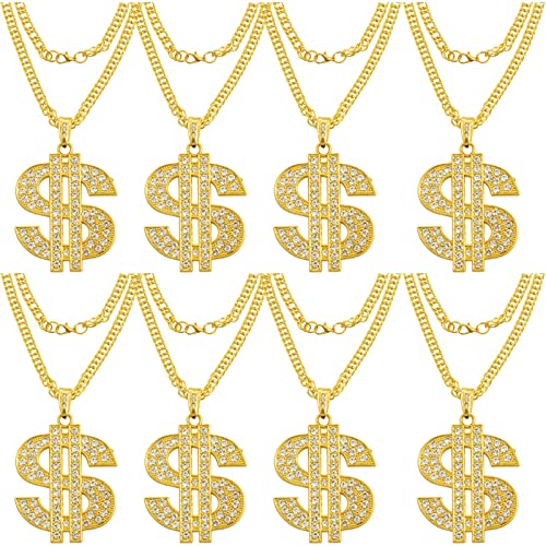 JEWPARK 8 PCS Gold Plated Chain Dollar Necklace for Men with Dollar Sign Pendant Necklace Hip Hop Dollar Necklace