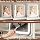 FENNIO Vanity Mirror with Lights - 15"x12.6" LED Lighted Makeup Mirror, Large Makeup Mirror with Lights, Touch Screen with 3-Color Lighting, Dimmable, for Vanity Desk Tabletop, Bedroom