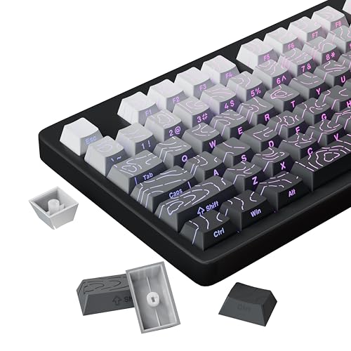 FunHub Shine Through PBT Keycaps - Black Double Shot Side Printed Backlist Keycaps Set 135 Keys 60% 65% 75% 100% Cherry Layout,Gradient Topographic Custom Key Caps for MX Gateron Gaming Keyboards