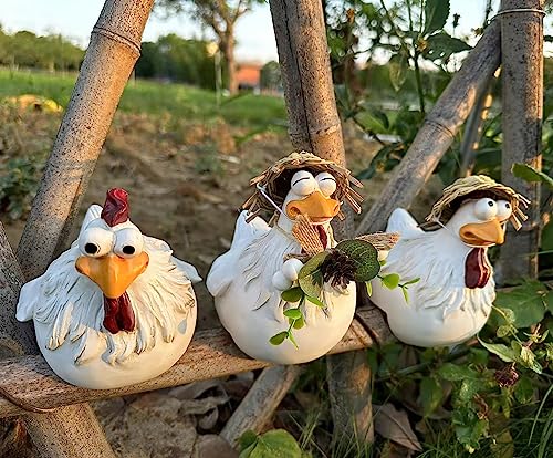 Euiroet Funny Farm Chickens Statues,Chicken Fence Decoration,Resin Cute Chickens Decor,Outdoor Real Animal Statue,Chicken Sculpture,Perfect for Home Garden Stairs,Farm,Patio,Backyard