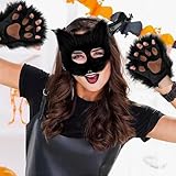 Valpeak Therian Mask and Tail Set for Girls Halloween Cat Mask Tail Cosplay Fox Mask Wolf Tail Over 1 Years Old(Black Mask Set of 3)