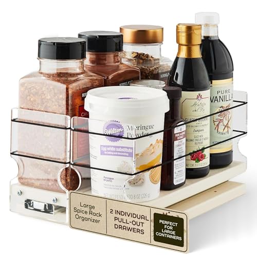 Vertical Spice - Large Pullout Sliding Spice Rack Organizer - 2 Individual 1 Tier Drawers - Premium Rolling Seasoning Holder/Caddy for Hidden Pantry Storage - Made in USA (6.9''W x 5.0" H x 10.6''D)