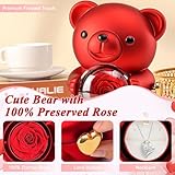 Jibeufi Teddy Bear with Preserved Rose, Flower Forever in Bear with Necklace and Elegant Gift Box for Women, Romantic Bear Roses Gifts for Valentines Mothers Day Anniversary Day Birthday (Red)