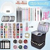 CTWWFS PU Leather Nail Polish Organizer and Nail Lamp Case, Nail Kit Organizer Holds 30+ Bottles (15ml - 0.5 fl.oz) and a Nail Lamp, Nail Polish Carrying Case with Manicure Tools Storage Sections