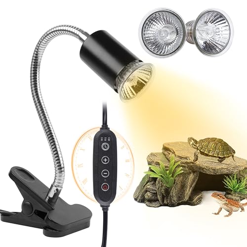 REPTI HOME Turtle Basking Light (Cycle Timer), Tortoise Lamp UVA UVB Heat Bulbs -2 Pack 50W, 360°Rotatable Turtle UVA/UVB Basking Heat Light Bulb for Lizard, Beared Dragon