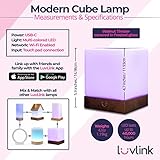 LuvLink Cube Friendship Lamp v2 Extended WiFi Range - Bluetooth Setup - Wood & Glass Design (Set of Three, Walnut)