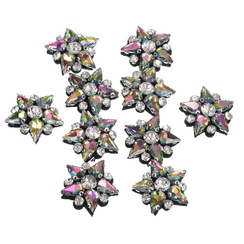 uxcell Handmade Star Beaded Patches, 10Pcs Glass Crystal Rhinestone Appliques Star Patches Appliques for Clothing DIY Sewing Accessories, AB Color