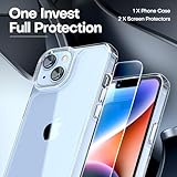 TAURI 3 in 1 for iPhone 14 Case Clear, [Not Yellowing] with 2X Screen Protectors, [Military-Grade Drop Protection] Shockproof Slim 14 Cover 6.1 Inch