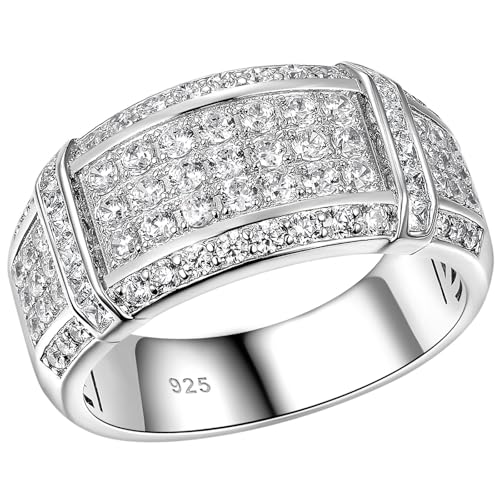 SHELOVES Mens Wedding Rings 925 Sterling Silver Rings Wedding Band for Man Round Cut AAAAA Cubic Zirconia CZ Sz 10