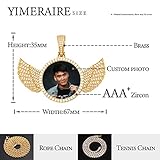 YIMERAIRE Personalized Hip Hop Memory Pendant Necklace Custom Picture Blank Pendant Charm Iced Out Round Angel Wings Rhinestone Pendant Trays Necklace with Rope Chain for Women and Men