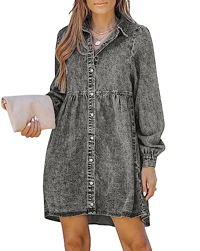 LookbookStore Women Casual Dresses for Women 2024 Elegant Fall Clothes for Women Winter Dresses Long Sleeve Evening Dress Jean Dress Foxy Gray Size Small Size 4 6