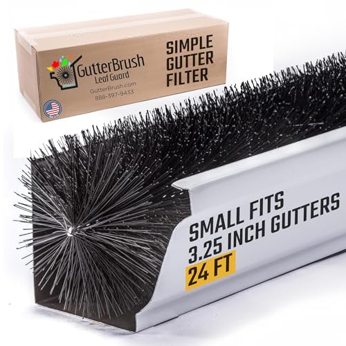 GutterBrush Gutter Guard 3.25-Inch Diameter – 24 Ft - DIY Leaf Filter for Small Gutters, No Tools Needed, Prevents Clogs & Reduces Cleaning