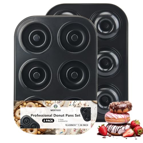 WERTIOO Donut Pans 2 Pack, Non-Stick 6-Cavity Mini Baking Pans, High-grade Carbon Steel Donut Mold - Bagels Doughnuts Biscuit Cake Baking Tray Maker Pan, Dishwasher, Oven, Freezer Safe