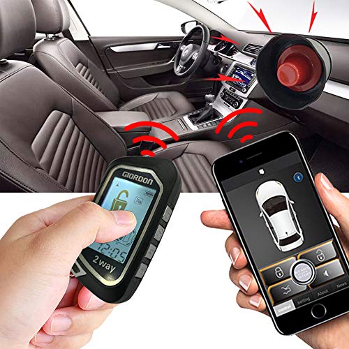 Two Way Car Alarm Security System 1600 feet Range for Car with Remote Start System APP or Remote Key Control Not for The Car with One Key Start Thanksgiving