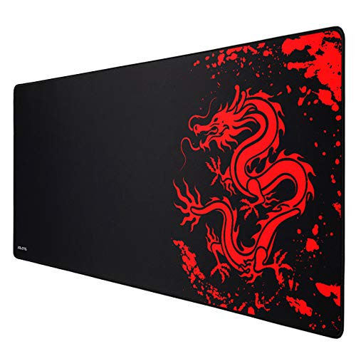 JIALONG Gaming Mouse Pad Large Size 35.4x15.7 inches Extended Desk Mousepad with Personalized Design for Laptop, Computer PC - Red Dragon