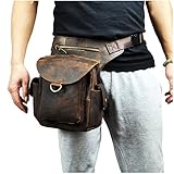 Le'aokuu Mens Leather Messenger Shoulder Bag Motorcycle Tactic Fanny Belt Waist Bag Pack Pouch Drop Leg Thigh Bag (G1018 Brown)