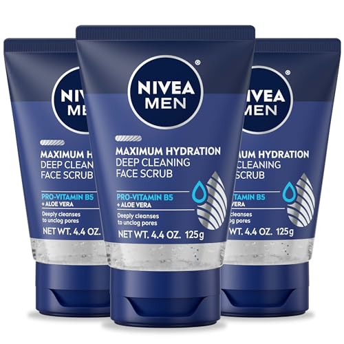 NIVEA MEN Maximum Hydration Deep Cleaning Face Scrub With Aloe Vera, 3 Pack of 4.4 Oz Tubes