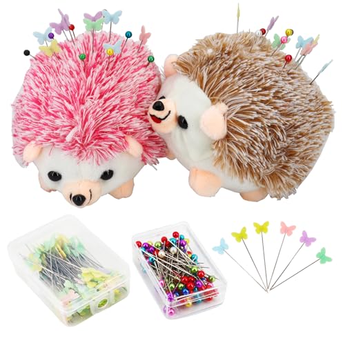 SolidGnik 2 Hedgehog Sewing Pincushion with 200 Pieces Sewing Pins Set for Sewing DIY Projects Jewelry Decor Dressmaker