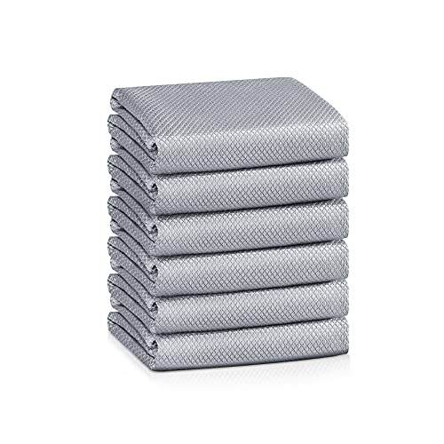 Streak Free Lint Free Microfiber Window Cleaning Cloth,Best Glass Car Shiny Wipes Mirror Shower Cleaning Cloth, Miracle Cloths for Glasses,Stainless Steel,Wine Glass Polishing Towels,Pack of 6,Grey