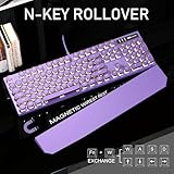 MageGee Typewriter Mechanical Gaming Keyboard, Retro Purple Punk Round Keycap LED White Backlit Wired Keyboard with Detachable Wrist Rest for Game and Office, for Windows Laptop PC, Blue Switches