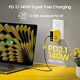 AOHI Youth 140W GaN+ USB C Charger 100W Laptop Fast Charger PD3.1 PPS 3-Port USB C Wall Charger Power Adapter for MacBook Pro 16'', Dell XPS, iPhone 16/15 Pro Max, iPad Pro, Tablet, Chromebook, Yellow