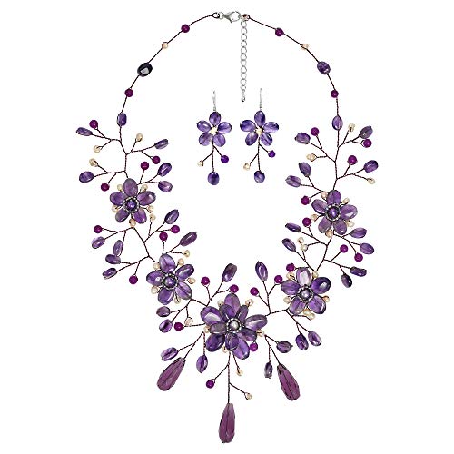 AeraVida Floral Elegance Simulated Purple Amethyst and Cultured Freshwater Pearl .925 Jewelry Set