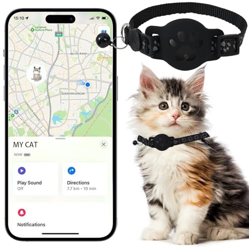 Cat Tracker GPS Collar for Cats Electronic Pet Locator Waterproof Compatible with Apple Find My No Monthly Fee Ideal for Small to Large Cats Advanced Tracking Solution Smart Collar for Pet Safety