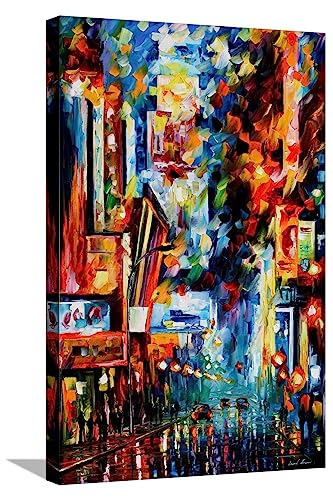 ART.COM Canvas Wall Art Prints Night Broadway by Leonid Afremov, Abstract Decor, 16" x 24"