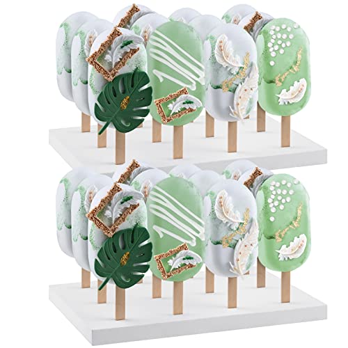Qunclay 2 Pcs Wooden Cakesicle Stand Display 12 Count Candy Sticks Holder Rectangle Rustic Cake Stands for Dessert Table Ice Cream Lollipop Holder for Wedding Birthday Holiday Party