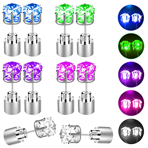 esonstyle 5 Pairs Glow Earrings, Light Up Stud Earrings, LED Earrings Glowing, Light Up Earrings for women, LED Earrings for Men, Diamond Ear Drop Pendant Stud Stainless