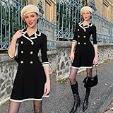 GOELIA Black Mini Sweater Dress for Women, Button up 3/4 Sleeve Knit Dresses for Teacher Work Business in Fall