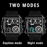 SKMEI Square Watches for Men, LED Backlight Large Screen Multi-Time Zone Men's Watch, Waterproof Analog Men's Digital Sports Watch