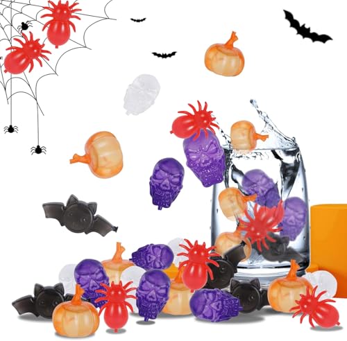 Halloween Reusable Ice Cubes for Drinks, 60 Pack Shaped Plastic Ice Cubes for Decor, Refreezable Ice Cubes Non-melting for Halloween Party, Bar, Home Celebration BPA Free (Pumpkin)